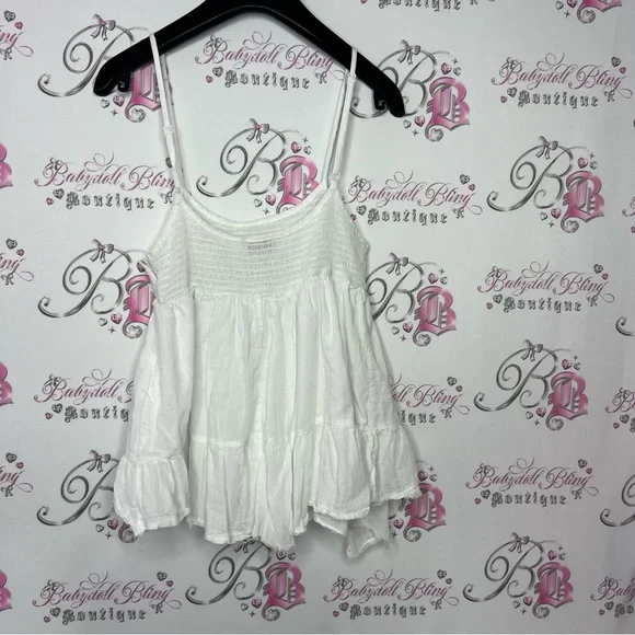 Joe & Kate tank top distressed ruffle frilly zip up side white cute boho shirt - Picture 2 of 8